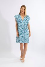 Harmony Μπλε Αμάνικο Viscose Φόρεμα με Βολάν