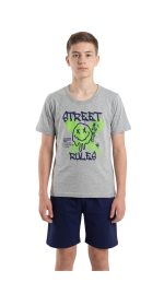 Nina Club Street Rules Γκρι/Μπλε Παιδική Βαμβακερή Πυτζάμα