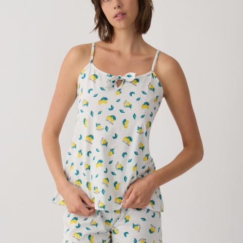 Minerva Lemon Γκρι Γυναικείο Βαμβακερό Babydoll με Λεπτή Τιράντα