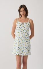 Minerva Lemon Γκρι Γυναικείο Βαμβακερό Νυχτικάκι με Λεπτή Τιράντα