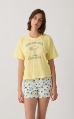 Minerva Lemon Κίτρινη Γυναικεία Βαμβακερή Κοντομάνικη Πυτζάμα