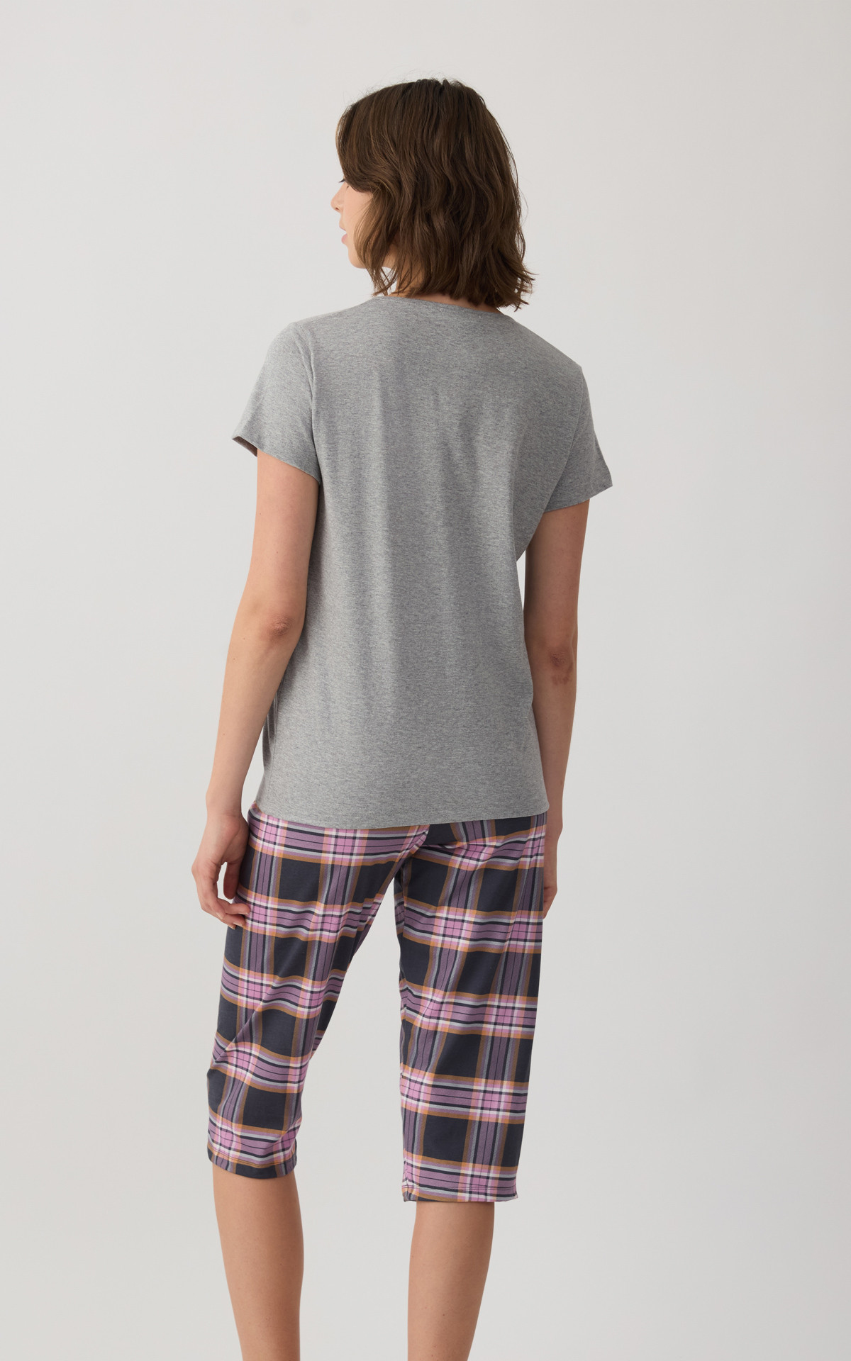 Minerva Rodeo GirlΓκρι Βαμβακερή Γυναικεία Κοντομάνικη Κάπρι Πυτζάμα - Image 2