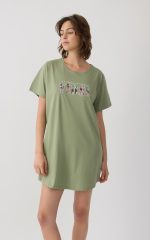 Minerva Χακί Μονόχρωμο Γυναικείο Boyfriend T-shirt Dress με Τύπωμα