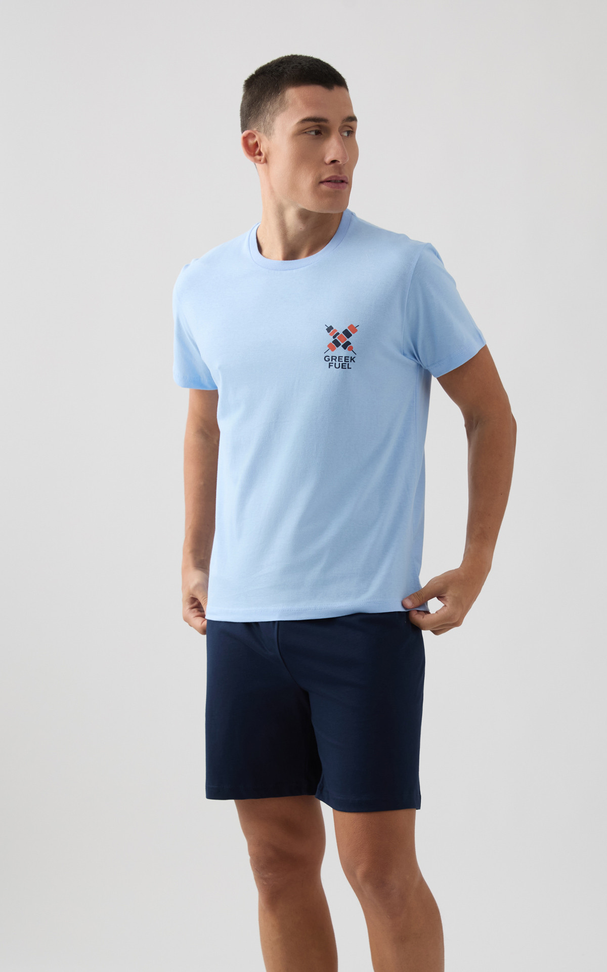 Minerva Greek Fuel Γαλάζια Ανδρική Βαμβακερή Πυτζάμα