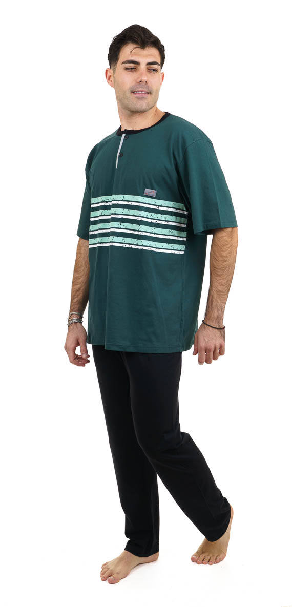 Billy Κυπαρισσί Ανδρική Βαμβακερή Πυτζάμα με Μακρύ και Κοντό Παντελόνι 3 τμχ - Image 2