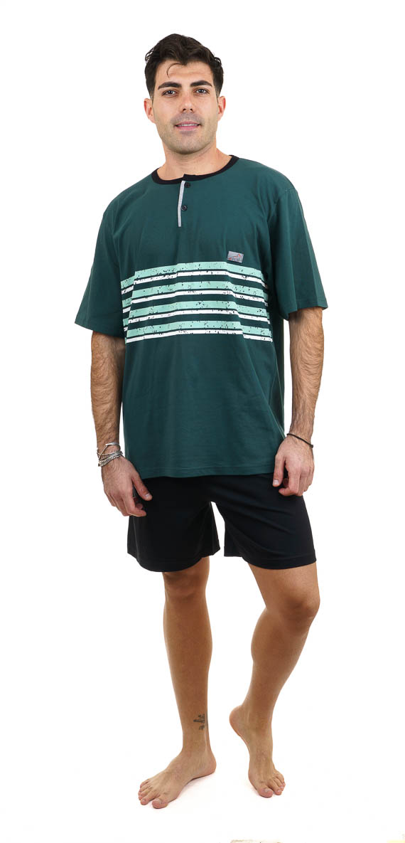 Billy Κυπαρισσί Ανδρική Βαμβακερή Πυτζάμα με Μακρύ και Κοντό Παντελόνι 3 τμχ - Image 3