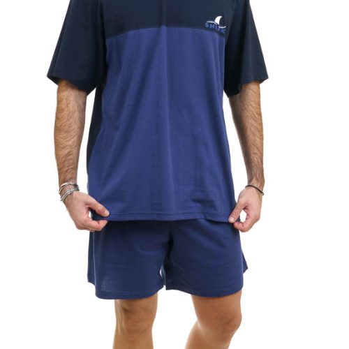 Billy Μπλε Ανδρική Κλασική Βαμβακερή Πυτζάμα με V Γιακά