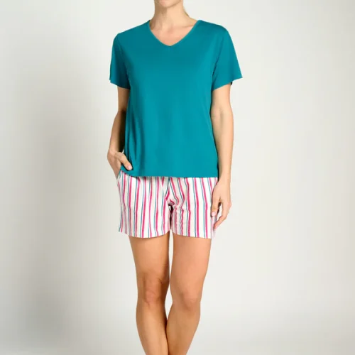 MUYDEMI Πετρόλ Γυναικεία Βαμβακερή Πυτζάμα με Κοντό Μανίκι