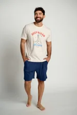 MUYDEMI Ocean Adventure Εκρού/Μπλε Ανδρική Βαμβακερή Πυτζάμα