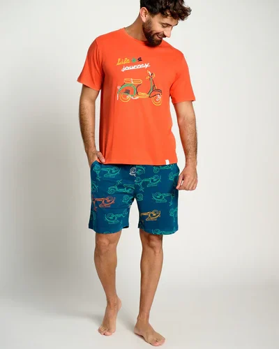 MUYDEMI Journey Πορτοκαλί/Πετρόλ Ανδρική Βαμβακερή Πυτζάμα
