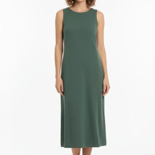 Paco & Co Χακί Γυναικείο Midi Βαμβακερό Φόρεμα