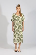 Harmony Olive Viscose Γυναικείο Φόρεμα με Κοντό Μανίκι