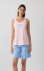 Minerva Ροζ Multi Dots Αμάνικη Γυναικεία Πυτζάμα με Μακρύ Σορτς