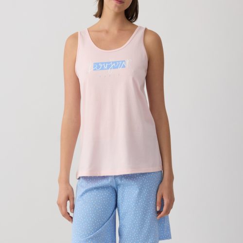 Minerva Ροζ Multi Dots Αμάνικη Γυναικεία Πυτζάμα με Μακρύ Σορτς