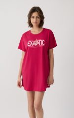 Minerva Κερασί Βαμβακερό Γυναικείο Boyfriend T-shirt Dress με Τύπωμα