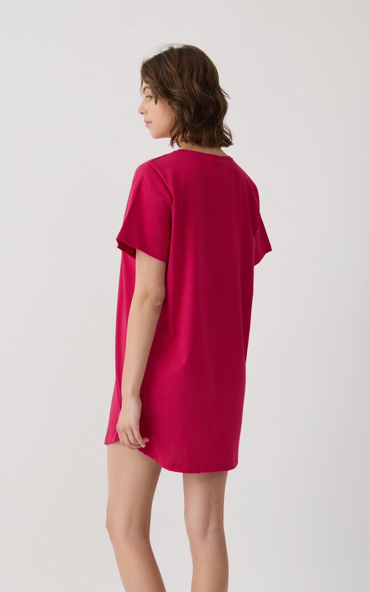 Minerva Κερασί Βαμβακερό Γυναικείο Boyfriend T-shirt Dress με Τύπωμα - Image 3