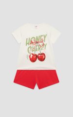 Minerva Cherry Box Εκρού/Κόκκινη Κοντομάνικη Βαμβακερή Παιδική Πυτζάμα
