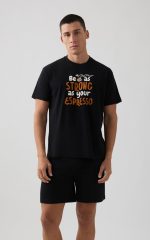 Minerva Espresso Μαύρη Ανδρική Βαμβακερή Πυτζάμα