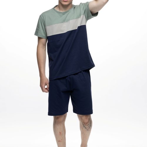 Galaxy Μπλε/Λαδί Ανδρική Βαμβακερή Πυτζάμα