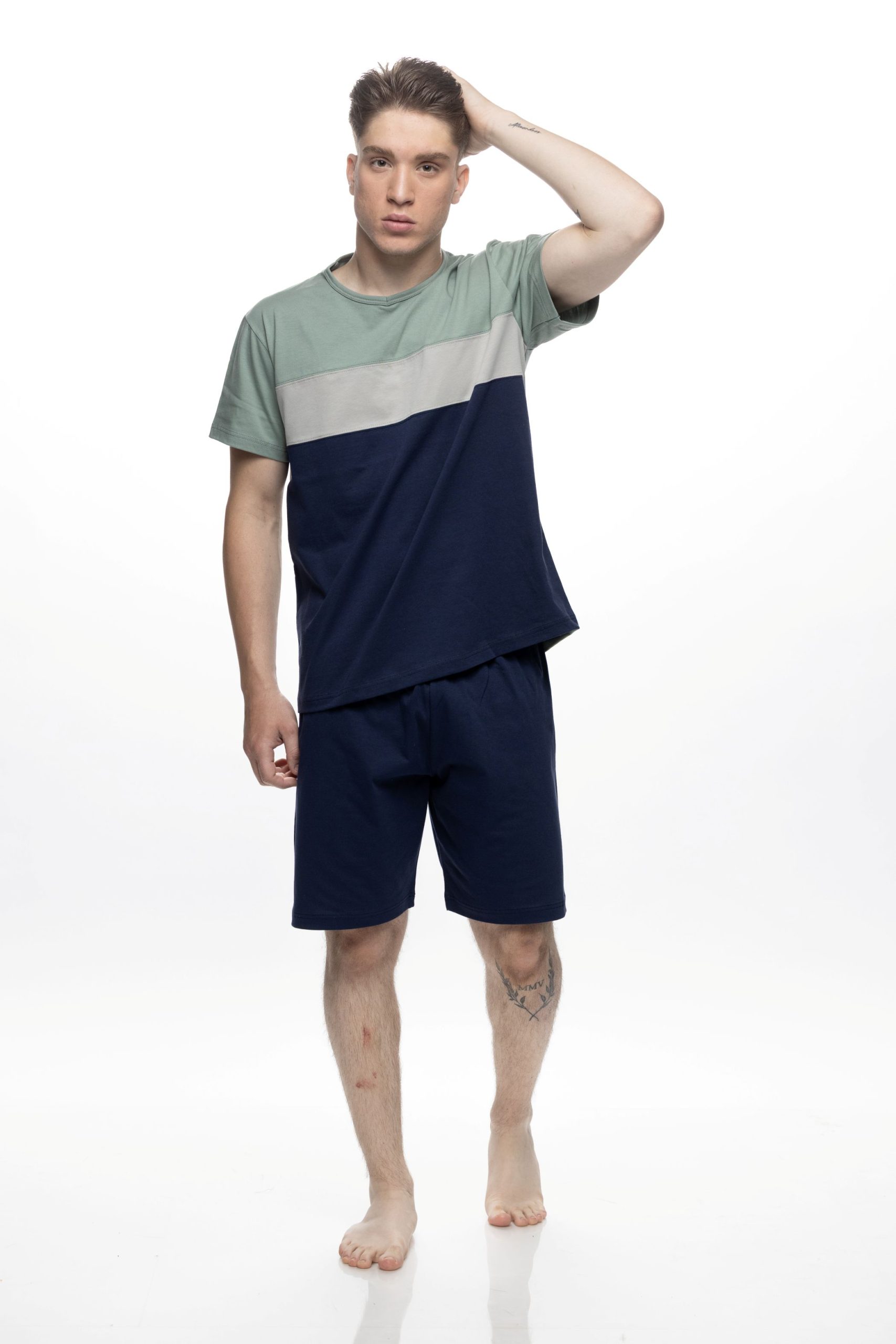 Galaxy Μπλε/Λαδί Ανδρική Βαμβακερή Πυτζάμα