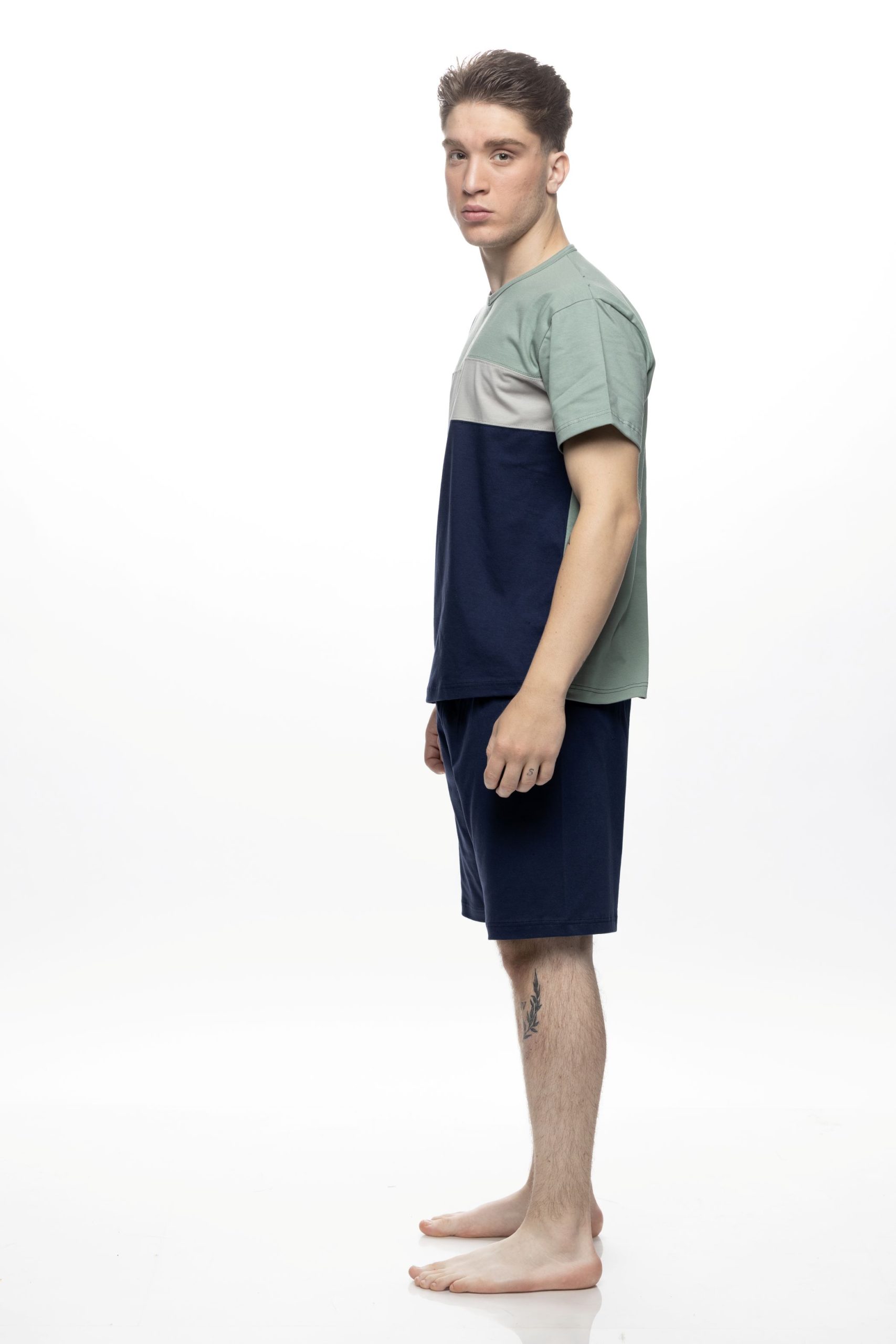 Galaxy Μπλε/Λαδί Ανδρική Βαμβακερή Πυτζάμα - Image 2