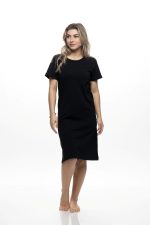 Galaxy Μαύρο Viscose Γυναικείο Midi Φόρεμα με Κοντό Μανίκι