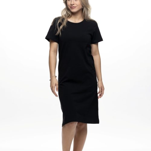 Galaxy Μαύρο Viscose Γυναικείο Midi Φόρεμα με Κοντό Μανίκι