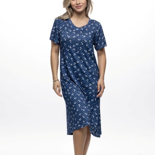 Galaxy Μπλε Viscose Γυναικείο Midi Φόρεμα με Κοντό Μανίκι