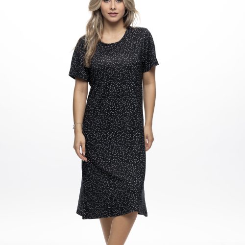 Galaxy Μαύρο Εμπριμέ Viscose Γυναικείο Midi Φόρεμα με Κοντό Μανίκι