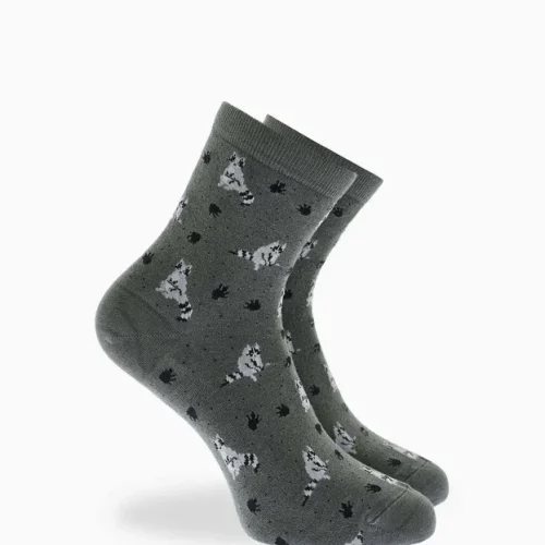 Walk Χακί Ημίκοντες Κάλτσες από Bamboo με Σχέδιο Racoon