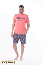 MEI Beach Please Κοραλί Ανδρική Βαμβακερή Πυτζάμα