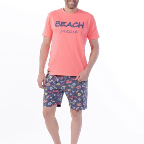 MEI Beach Please Κοραλί Ανδρική Βαμβακερή Πυτζάμα