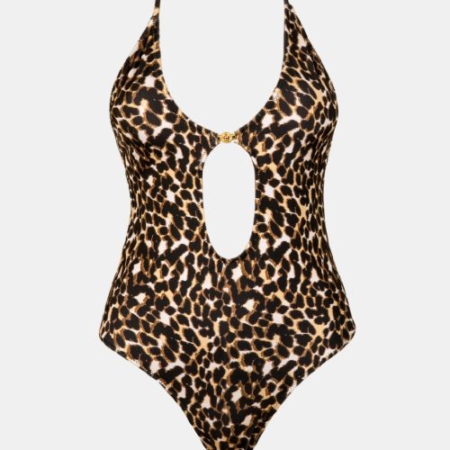 Rock Club Animal Print Ολόσωμο Μαγιό με Άνοιγμα και Χρυσή Λεπτομέρεια