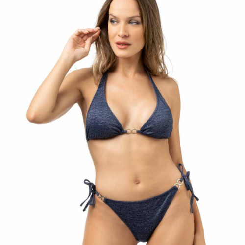 Sbs Μπλε Lurex Bikini Σετ Τρίγωνο με Αποσπώμενη Ενίσχυση & Brazil