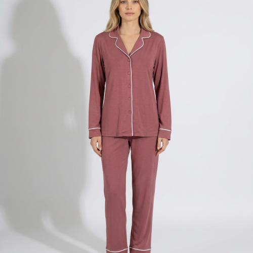 Harmony Cocoa Modal/Cotton Γυναικεία Κουμπωτή Πυτζάμα