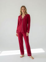 Harmony Red Wine Modal/Cotton Γυναικεία Κουμπωτή Πυτζάμα