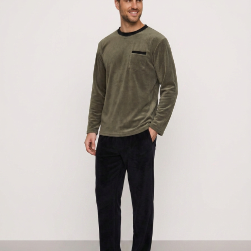 Harmony Olive/Black Ανδρική Βελούδινη Πυτζάμα