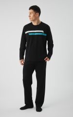 Minerva Stripes Μαύρη Ανδρική Βαμβακερή Πυτζάμα
