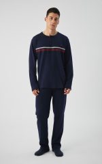 Minerva Stripes Punto Di Roma Μπλε Marine Ανδρική Πυτζάμα με Πατιλέτα