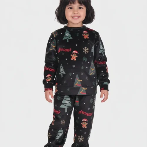 Dreams Gingerbread Unisex Μαύρη Βελούδινη Βρεφική Πυτζάμα