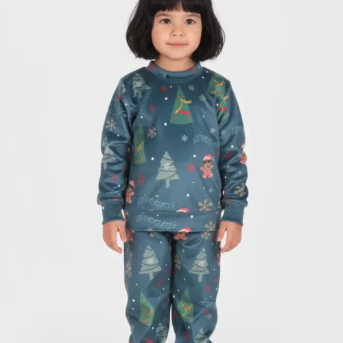 Dreams Gingerbread Unisex Πετρόλ Βελούδινη Βρεφική Πυτζάμα