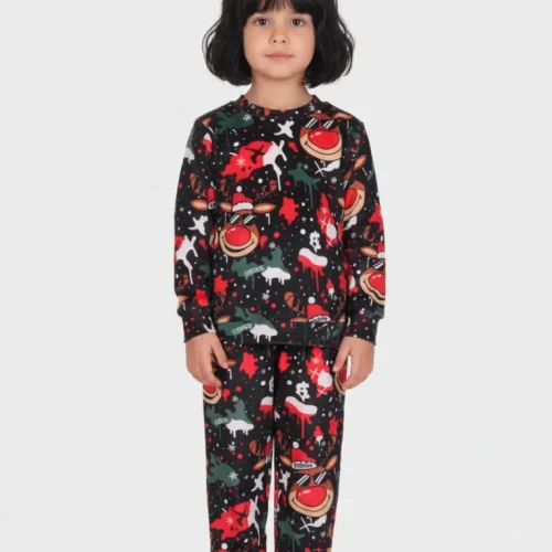 Dreams Rudolph Unisex Μαύρη Βελούδινη Βρεφική Πυτζάμα
