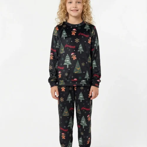 Dreams Gingerbread Unisex Μαύρη Βελούδινη Παιδική Πυτζάμα
