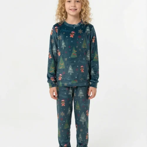 Dreams Gingerbread Unisex Πετρόλ Βελούδινη Παιδική Πυτζάμα