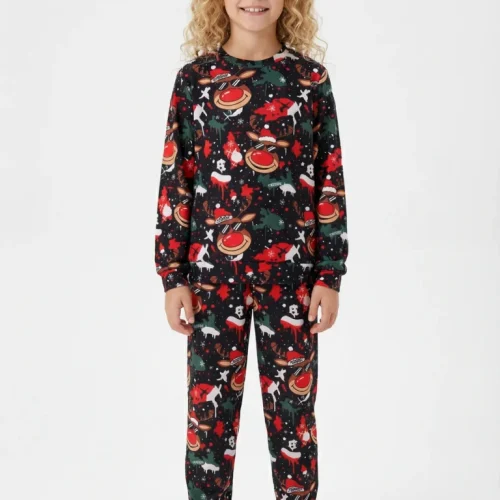 Dreams Rudolph Unisex Μαύρη Βελούδινη Παιδική Πυτζάμα