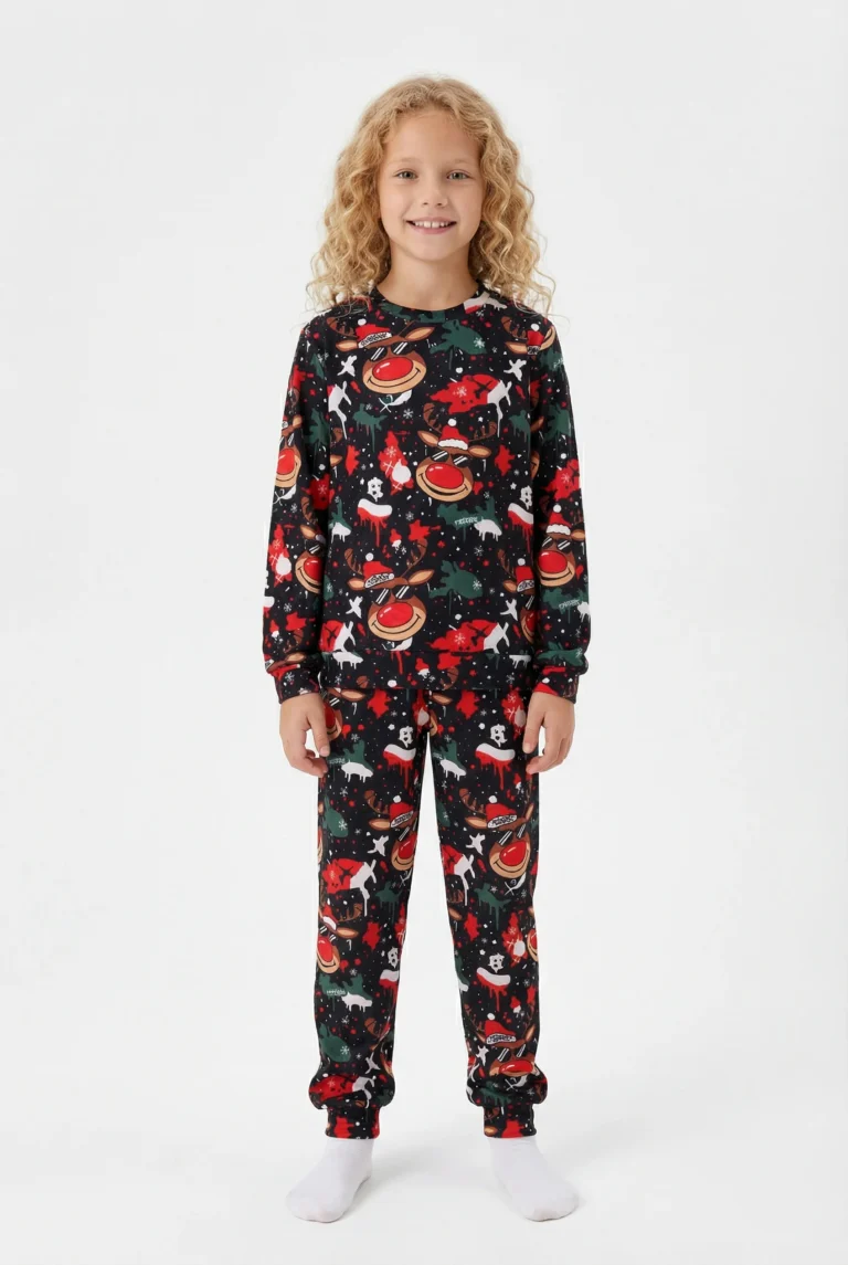 Dreams Rudolph Unisex Μαύρη Βελούδινη Παιδική Πυτζάμα