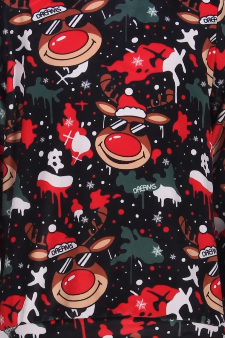 Dreams Rudolph Unisex Μαύρη Βελούδινη Παιδική Πυτζάμα - Image 3