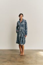 Promise Blue Marino Floral Φλις Γυναικεία Δετή Ρόμπα