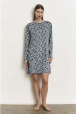 Promise Blue Marino Floral Βαμβακερή Γυναικεία Νυχτικιά