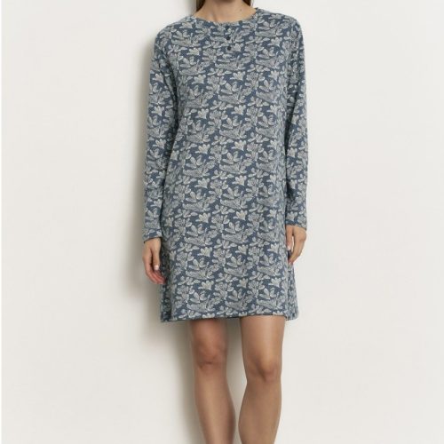 Promise Blue Marino Floral Βαμβακερή Γυναικεία Νυχτικιά